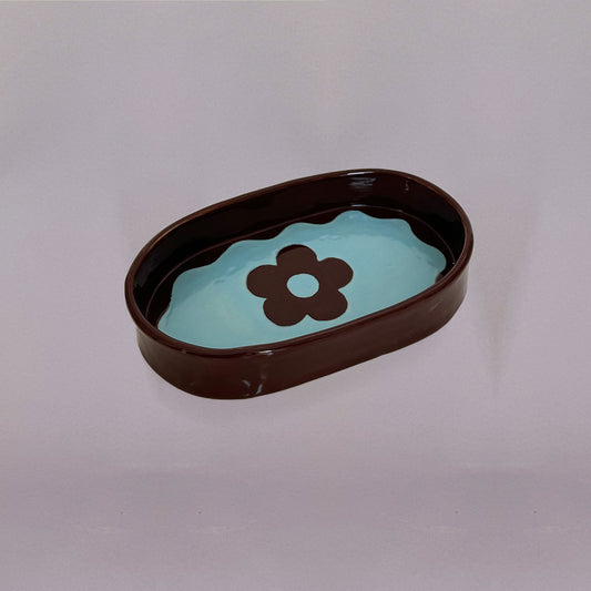 Blue and Brown Flower Dish 1