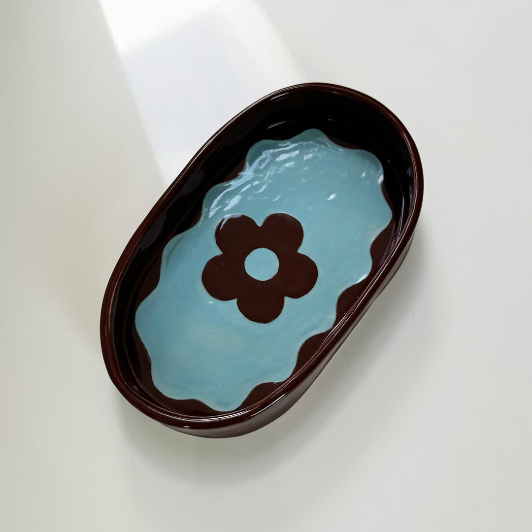 Blue and Brown Flower Dish 1