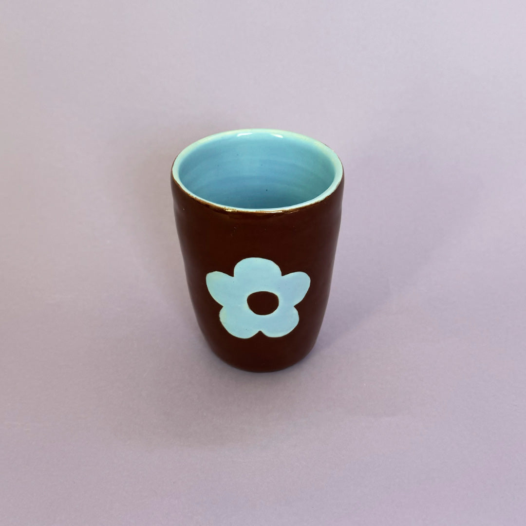 Blue and Brown Flower Cup 1