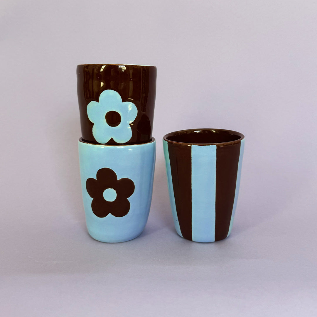 Blue and Brown Flower Cup 1