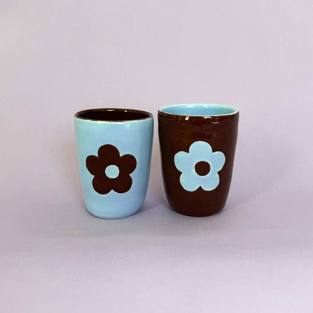 Blue and Brown Flower Cup 1