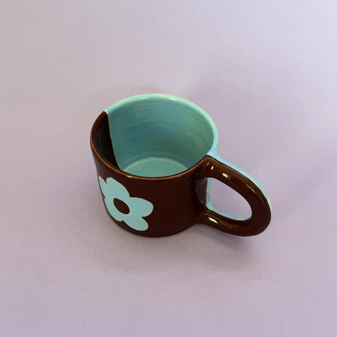 Blue and Brown Flower Mug