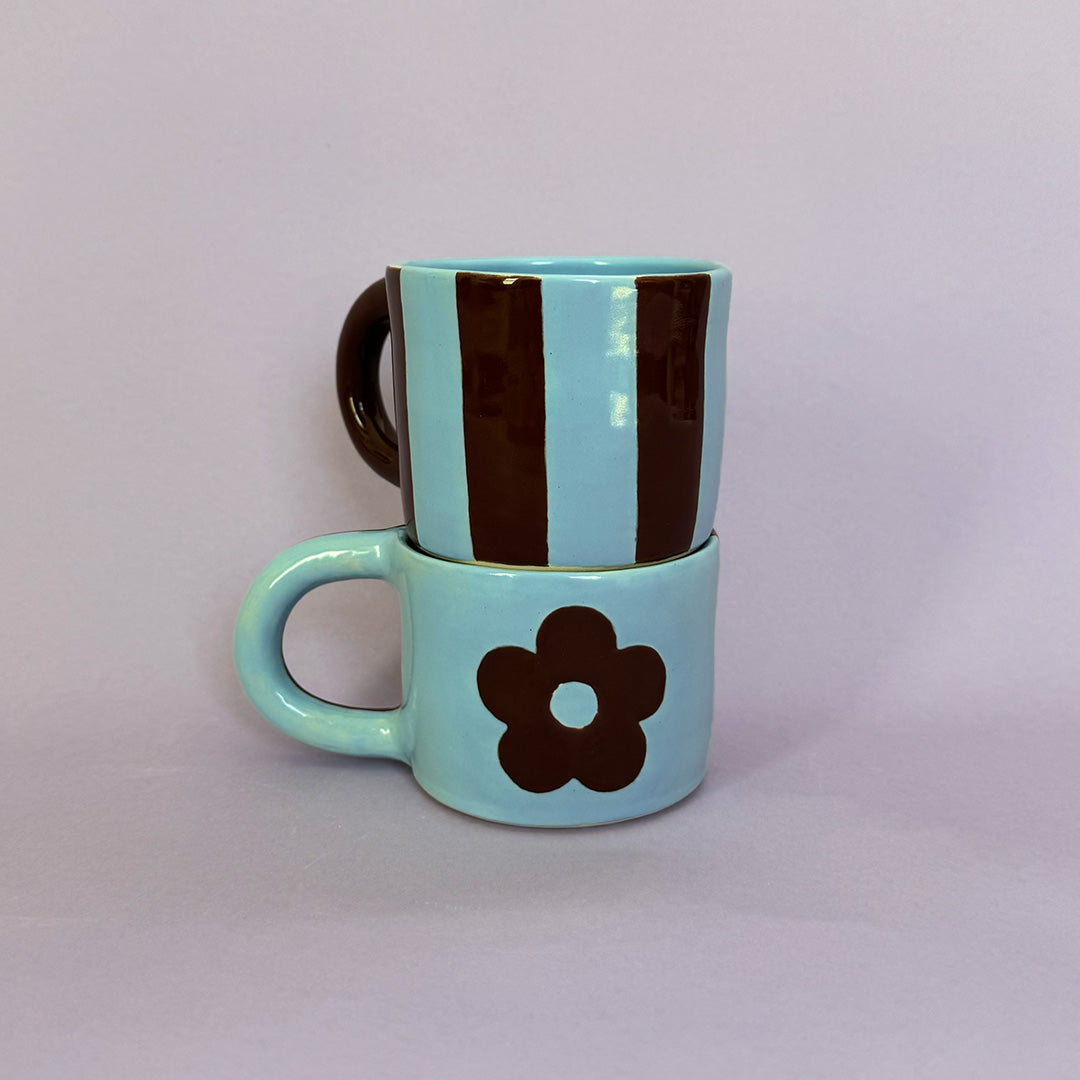 Blue and Brown Flower Mug