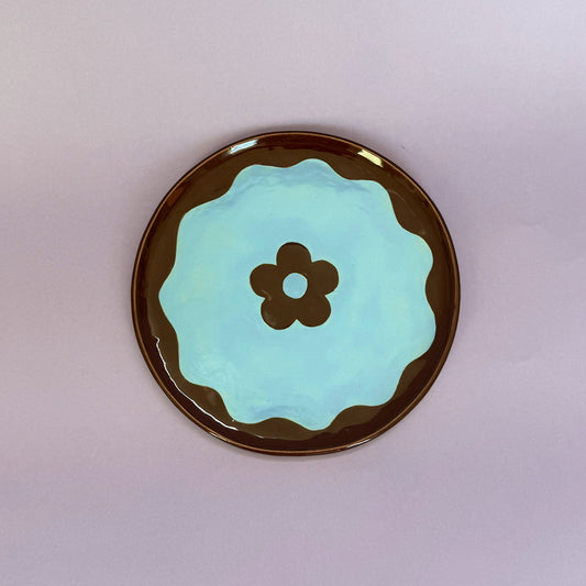 Blue and Brown Flower Plate