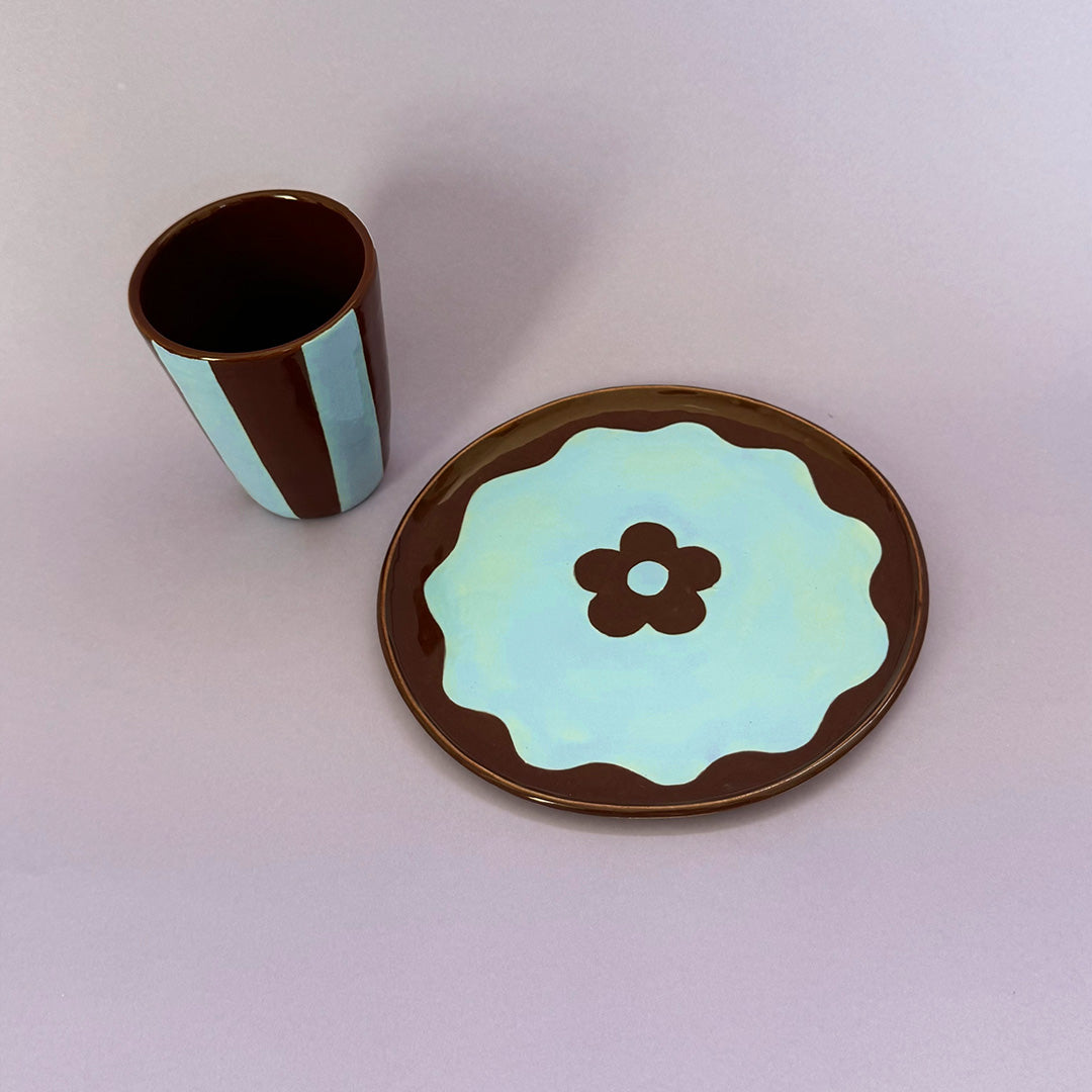 Blue and Brown Flower Plate