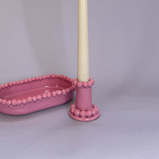 Pink Pearl Taper Candle Holder