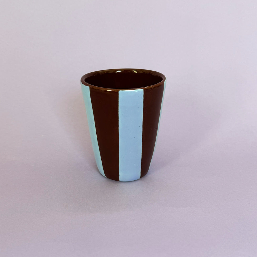 Blue and Brown Stripe Cup