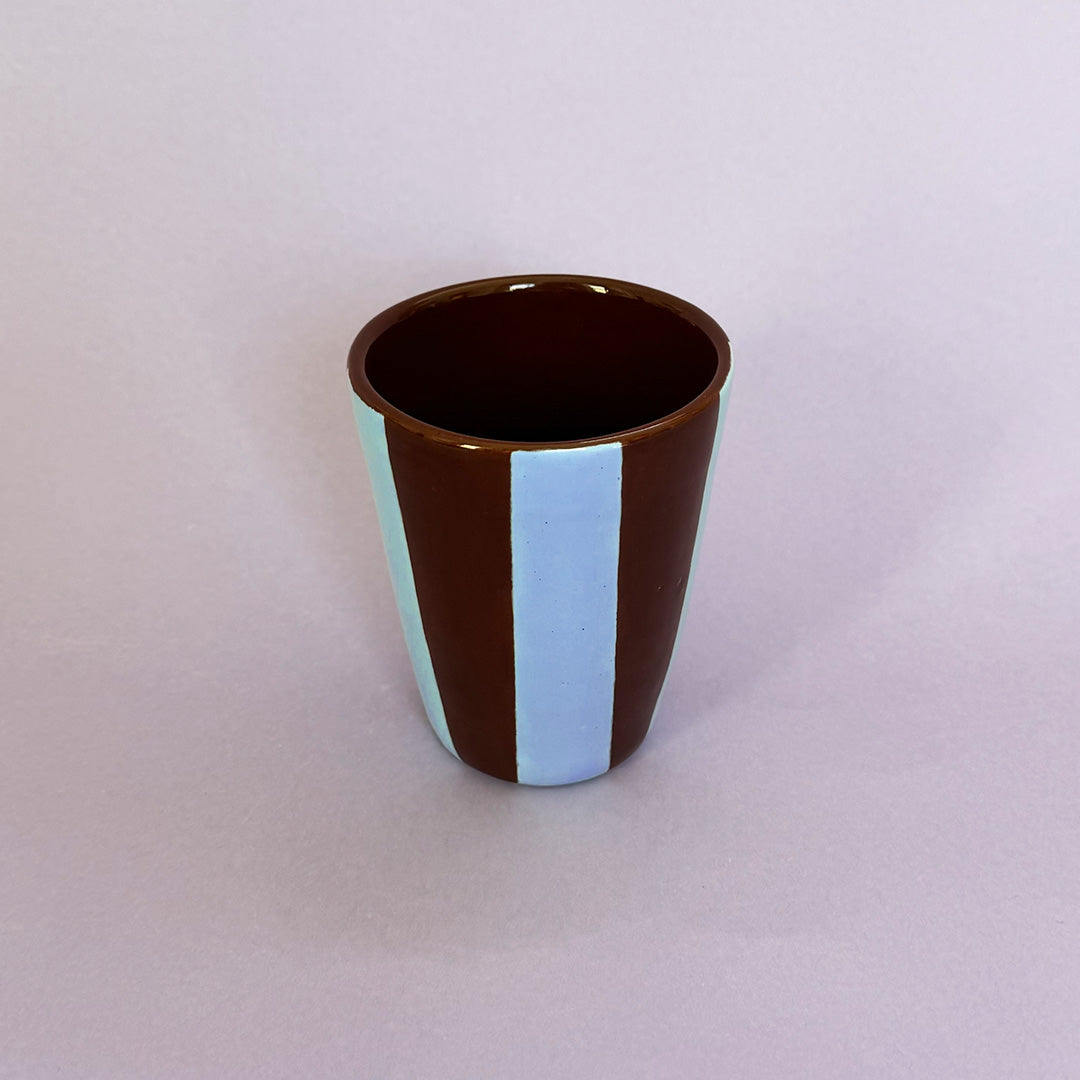 Blue and Brown Stripe Cup